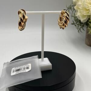 Adina Anthro Signed Designer Wide Twisted Chunky Gold Tone Hoop Earrings New